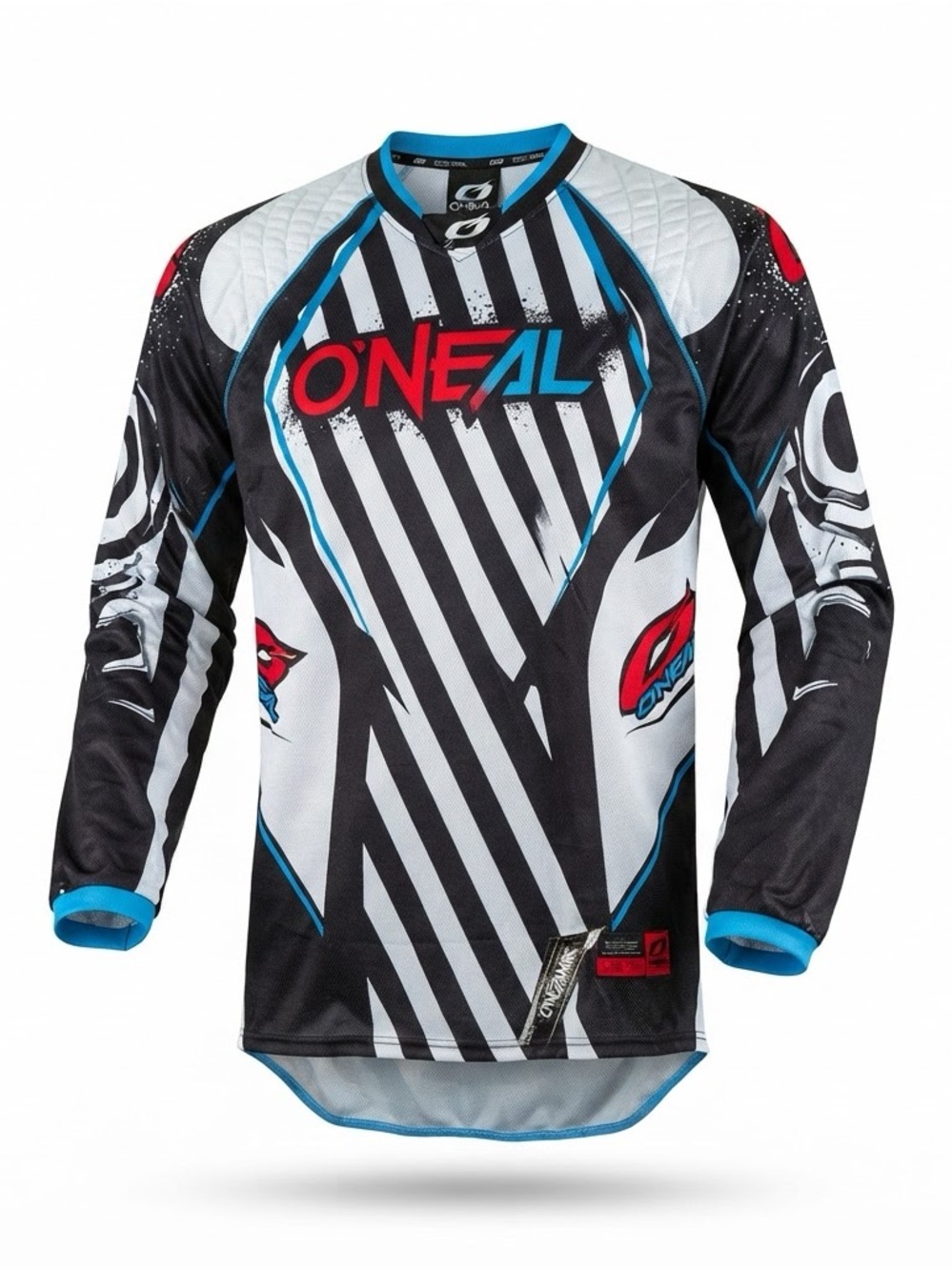 O'Neal Men's Black & White Long Sleeve Motocross Jersey with Blue Accents